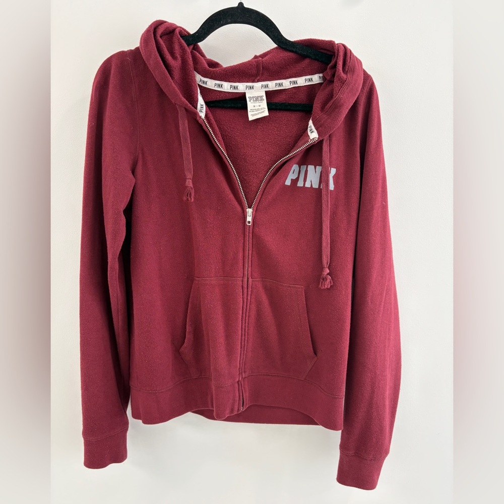PINK Maroon Zip-Up Hoodie - Medium